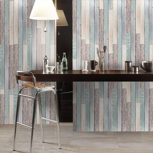 PVC Color Simulation Retro Waterproof Wall Stickers Home Decor Living Room Wood Grain Wallpaper