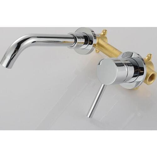 Contemporary Chrome Finish Single Handle Wall Mount Widespread Bathroom Sink Faucet BF008