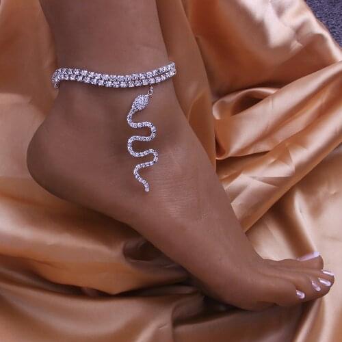 Statement Double Layer Rhinestone Snake Anklet Jewelry for Women Hip Hop Tennis Chain Anklet Foot Jewelry Barefoot Sandal Beach
