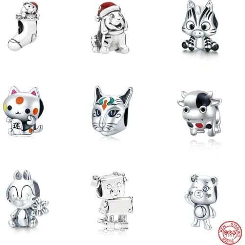 2021 New 925 Sterling Silver Beads Cat Pig Dog Bird Duck Charm Fit Original Pandora Bracelet DIY Jewelry Making Women Gift
