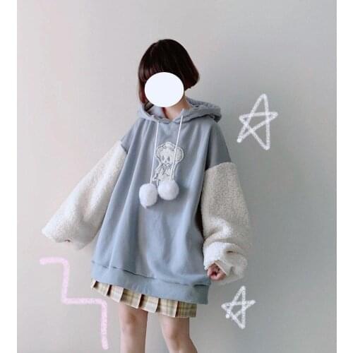 Warm Winter Kawaii Hoodies Women Casual Loose Hip Hop Sweatshirts Japan High Street Harajuku Gothic Hoodie Fashion Cute Tops