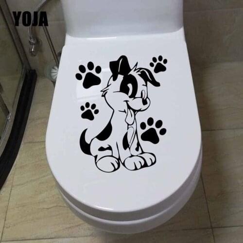 YOJA 18X23CM Wall Stickers Toilet Decals Home Decor Cute Intereting Cartoon Dog T5-1509