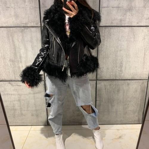 Women quality ladies high suede shearling jacket