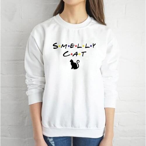 Friends Smelly Cat Print Sweatshirt White Pullover Runners Vogue Winter Women Clothes Tops Europe and America Y2k Long Sleeve