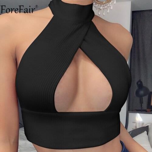 Forefair 2021 Halter Knitted Crop Top Women Black Off Shoulder Summer Party Female White Backless Y2K Sexy Tank Top Casual Basic