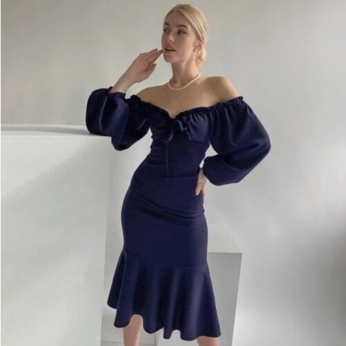 2021 New Off Shoulder Slim Women Black Dresses Bodycon Party High Waist Sexy Spring Summer Elegant Fashion Ladies Vestido Dress