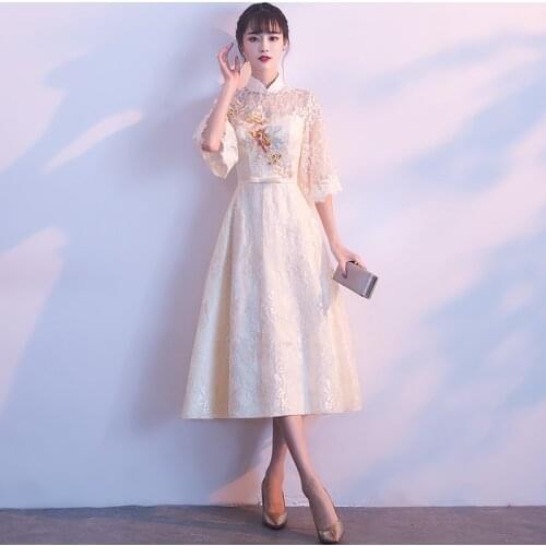 Evening Dress Women 2021 New Bridesmaid Dress Medium Length Dress Improved Cheongsam Dress Daily Girl Woman Dress Long