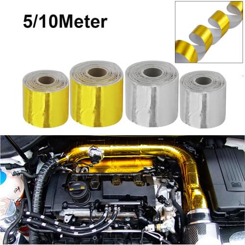 A Gold Car Thermal Exhaust Tape Air Intake Heat Insulation Shield Wrap 50mm Reflective Heat Barrier Self Adhesive Engine 5/10M