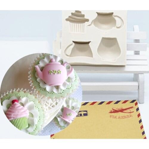 1pc 3D Teapot Cup Shape Silicone Fondant Molds DIY Chocolate Mould Pastry Cake Decorating Tools Kitchen Accessories M654