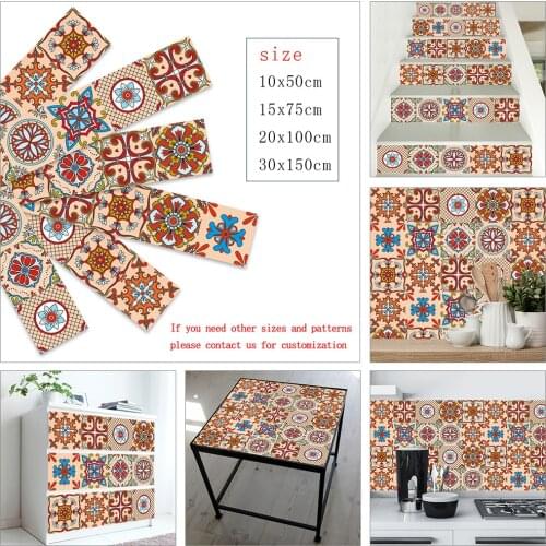 10/15/20/30cm Colorful Retro Pattern Strip Tiles Sticker Furniture Kitchen Home Decor Wallpaper Peel & Stick Art Wall Decals