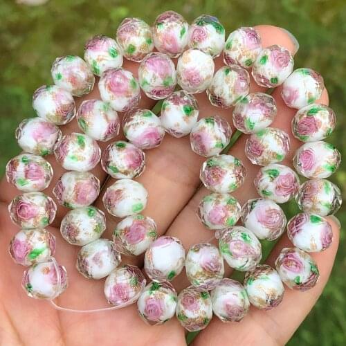 10mm Murano Transparent Faceted Rondelle White Flower Lampwork Crystal Glass Beads For Bracelet Making Women Diy Accessories