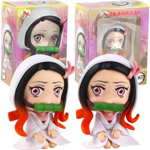 10cm Demon Slayer Kimetsu No Yaiba Kamado Nezuko White kimono Q Version Wedding Dress PVC Collection Model Figure Toys
