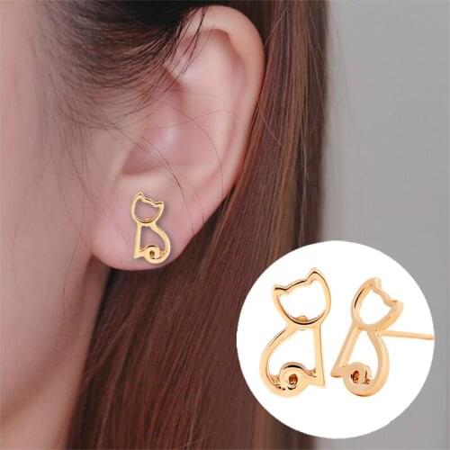 2016 Cute Animal Jewelry Fashion Hollow Cat Earring Small Stud Earring for Girls Party Gift brincos pendientes mujer moda