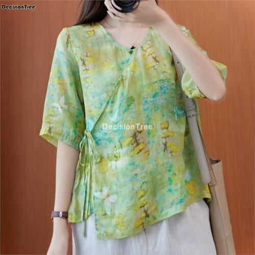 2021 vintage women chinese style traditional cotton linen blouse loose tops qipao lady female traditional vintage cheongsam