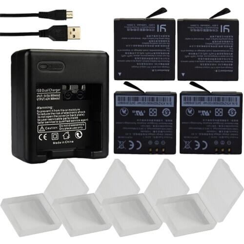 For Xiao mi YI II 1400mAh Rechargeable Battery (4-Pack) and Dual USB Charger + case for Xiaomi YI 4K Action Camera II 2