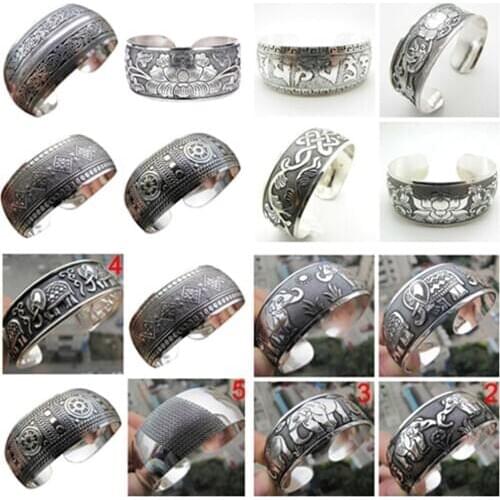 Antique Tibetan punk rock vintage gold silver plated carving open end cuff arm womens bangle bracelet armlet jewelry