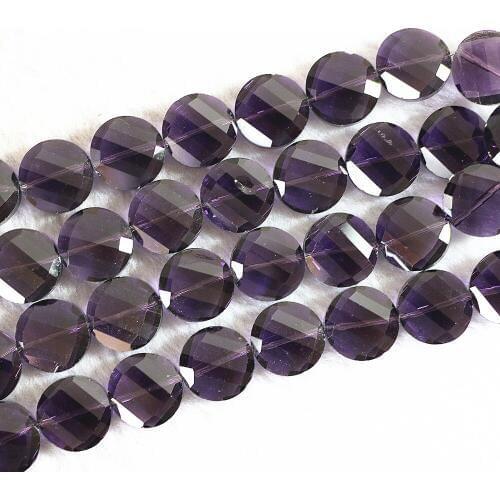 Purple Crystal Glass 14mm Round Coin Faceted Beads Diy Jewelry Loose Beads 15"B745
