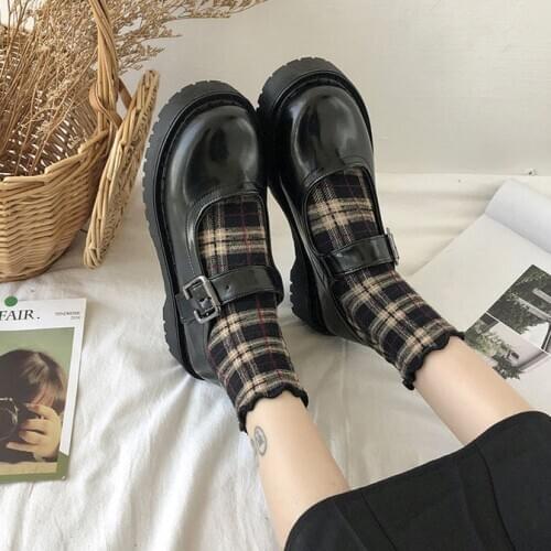 Black Platform Platform Shallow Mouth Japanese Shoes Womens All-match round Head Retro College Style Big Head Doll Shoes