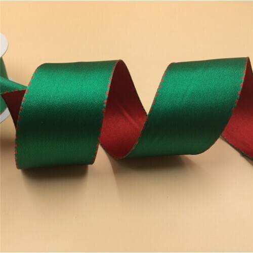 N2010 38mm X 25yards Wired Edge Green Red Two Tone Satin Ribbon. Gift Bow,Wedding,Cake Wrap,Tree Decoration,Wreath
