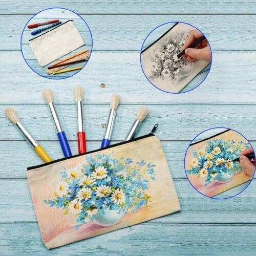 10pcs Of Canvas Pencil Bag Creative Zipper Storage Tool Blank Diy Craft Bag Travel Diy Craft School Multifunctional Cosmetic Bag