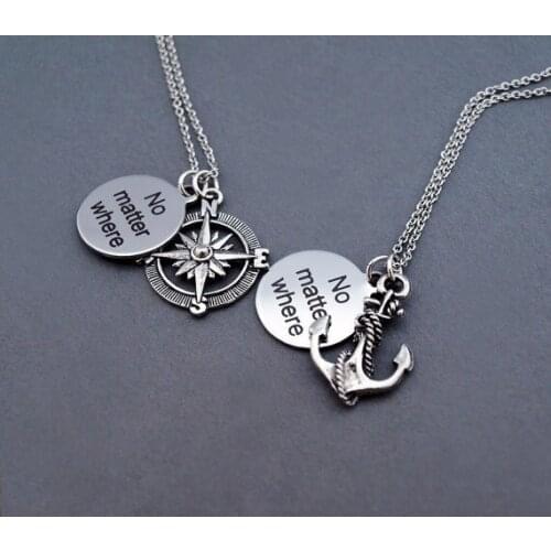 Compass Anchor Friendship Necklace Couple Necklace Round Sliding Necklace