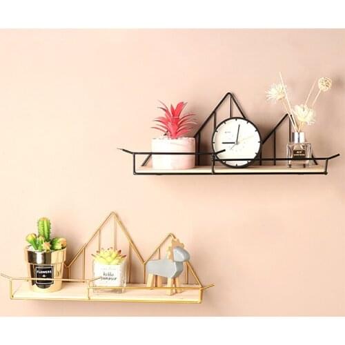 Wrought Iron Wooden Home Decorations Ornament Craft Display Showcase Shelf Organizer Storage Rack for Bedroom Home Wall Hanger