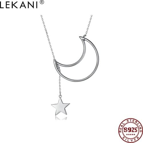 LEKANI 925 Sterling Silver Necklaces For Women Big Moon Tiny Stars Necklace Hot Sale Simple Gift Fine Jewelry New Listing