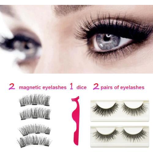 LAIKOU Magnetic Eyelashes 4Pairs+1Eyelash With 3 Magentic Tweezers Multipack Magnetic Lashes False Eyelashes Magnet mink Makeup