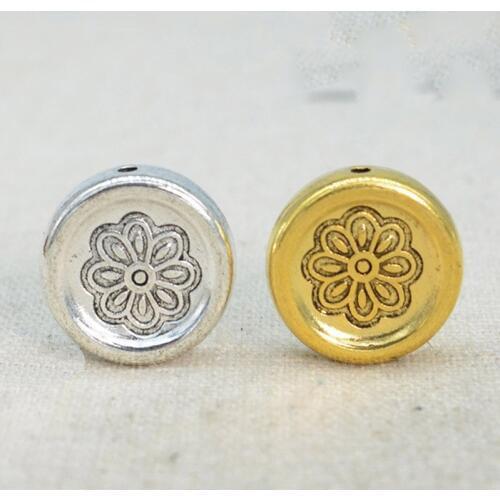 10pcs/lot Tibetan Gold Color Handmade Engraved Flower Metal Beads 16.5mm Craftwork Prayer Spacer Beads DIY Fine Jewelry Making