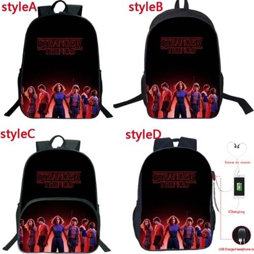 4 Kinds Stranger Things Backpack Multifunction USB Charge Headphone Jack School Bags for Teenagers Men Women Travel Rucksack