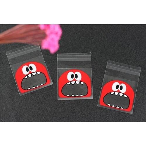 Fashion Hot 100 pieces/pack 10*10CM Cute Foodie 3 Colors Self-adhesive Plastic Bags For Cookies, Biscuits