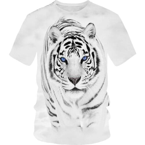 2021 Cartoon Animal men T-shirt 3D print blue eyes White tiger walking in the snow casual fashion Loose Tshirt Oversized T-shirt