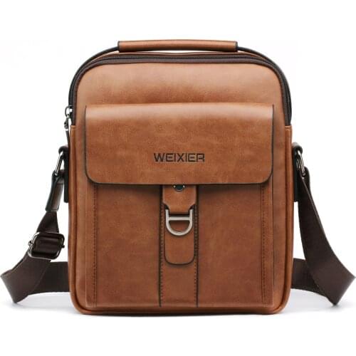 WEIXIER Designer Men Shoulder Bag Leather Vintage Handbags and Purse Mens Crossbody Sling Messenger Bags Zipper Tote Bolsos