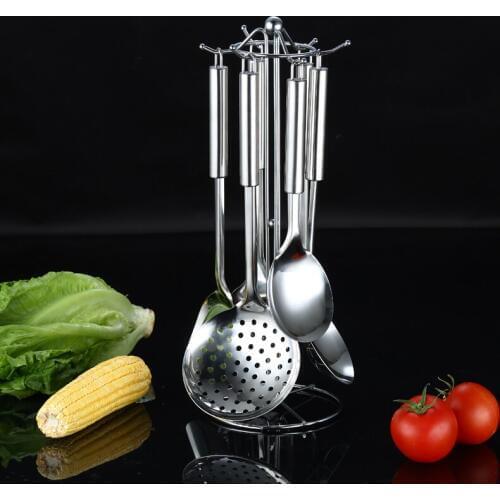 Hot 7 Pieces Kitchen Utensil Set with Soup Spoon Colander Turner Meat Fork Leak Shovel Cooking Tools Stainless steel set