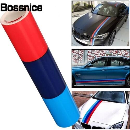 Bossnice 1m Car Sticker M Color Stripes Rally Side Hood Racing Motorsport Vinyl Decal Sticker Strip Bumper Engine Cover For BMW
