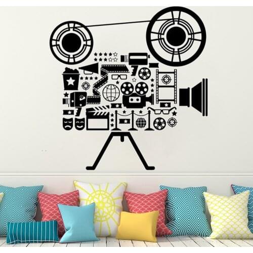 Film Camera Wall Stickers Cinema Vinyl Decals Movie Filming Screening Room Livingroom Decor Poster Retro Style Art Mural DW20583