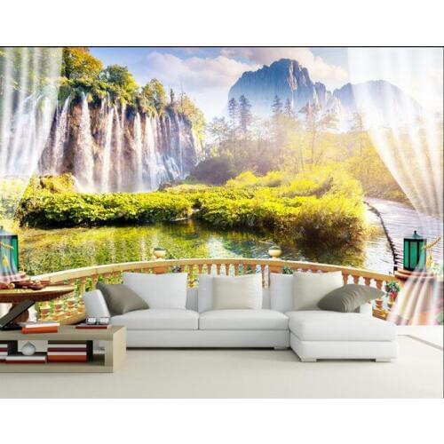 3d wallpaper custom mural non-woven 3d room wallpaper The waterfall scenery outside the window photo 3d wall mural wallpaper