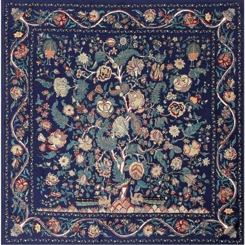 2020 New Silk Scarf Women Large Shawls Stoles Tree Print Square Scarves Echarpes Foulards Femme Wrap Bandanas 130*130CM