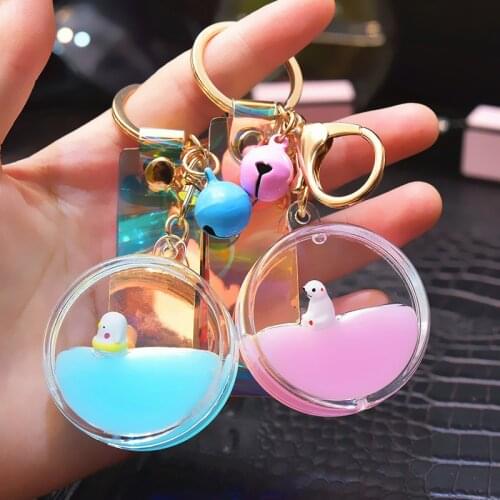 New Milk In Oil Liquid Acrylic Keychain Woman Men Cartoon Cat Doll Floating Key Ring Couple Bag Pendant Gift Key Chain Gifts