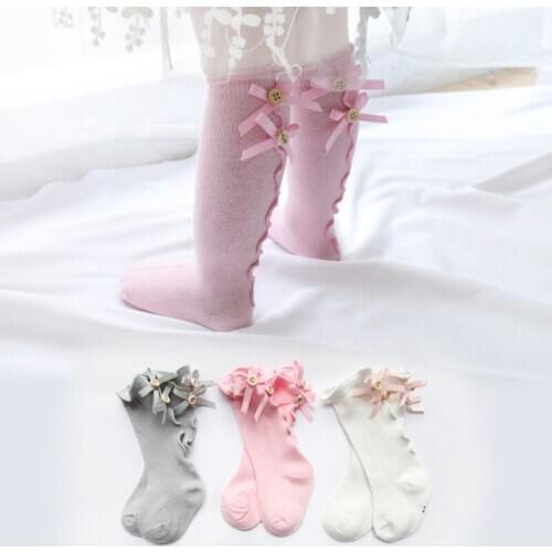 New Kids Socks Toddlers Girls Big Bow Knee High Long Soft Cotton Lace baby Socks Kids
