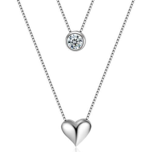 XIYANIKE 925 Sterling Silver Necklace Double Layer Chain Zircon Heart Pendants Necklaces For Women Gift kolye Choker 2019 New