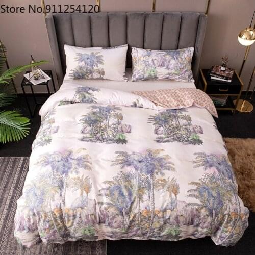 Palm Tree Bed Set Queen Size 2/3pcs Duvet Cover Set Ocean Coral Bedding Set Geometric Bed Linen Set Bedroom Print Bedding Set