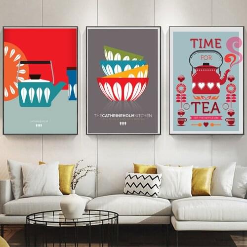 Scandinavian Folk Art Time For Tea Posters, Gifts For Tea Lovers,Retro Kitchen Art Print, Wall Art Prints Home Decor Canvas Gift