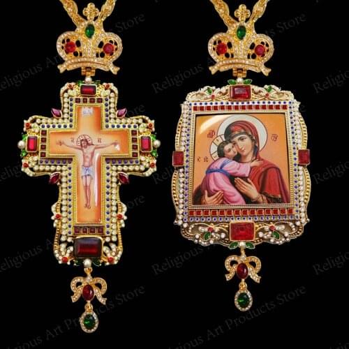 Orthodox Church Jewelry Cross Necklace Jesus Virgin Mary Long Chain High Quality Religious Necklace Christian Gift for Priest