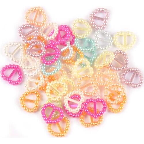 100pcs Mixed Heart/Oval Pearl Plastic Buckles DIY Hair Jewelry Crafts Wedding Card Ribbon Decorative Handmade Accessories C2474