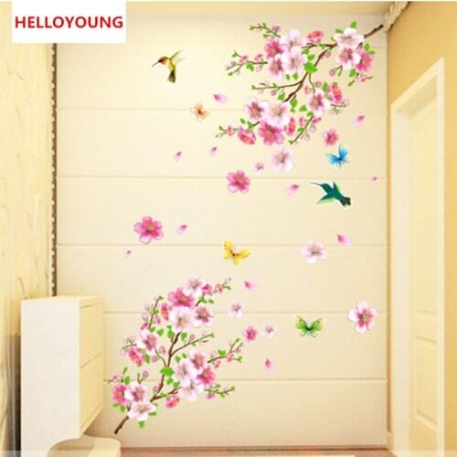 QT-0038 DIY Wall Sticker Butterfly Love Peach Blossom Wallpapers Art Mural Waterproof Bedroom Wall Stickers Home Decor Backdrop