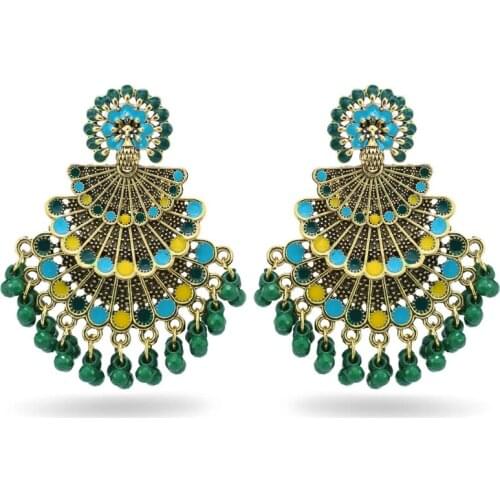 667E 1 Pair Luxury Enamel Color Peacock Earrings Vintage Ear Dangler Pendant Women Bridal Jewelry Gifts Wedding Party Decoration