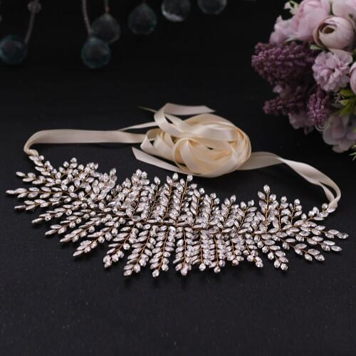 TRiXY SH238-G Luxury Wedding Belt Rhinestone Belt Golden Wedding Dress Bridal Belts Crystal Sashes Woman Belt For Evening Dress