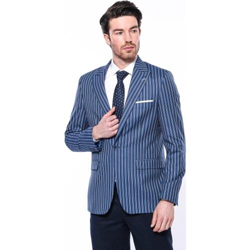 Striped Blue Slim-Fit Blazer