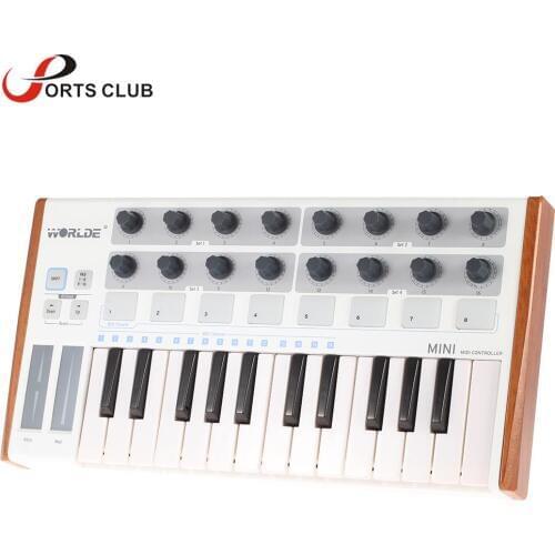 High Quality Worlde Ultra-Portable Mini 25-Key MIDI Keyboard Controller and USB MIDI Drum Pad Professional
